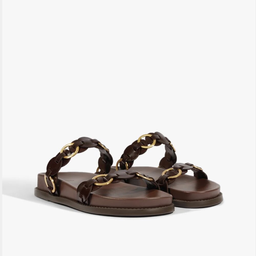 Schutz Selina Sandal Leather Chain Brown Size 7 New